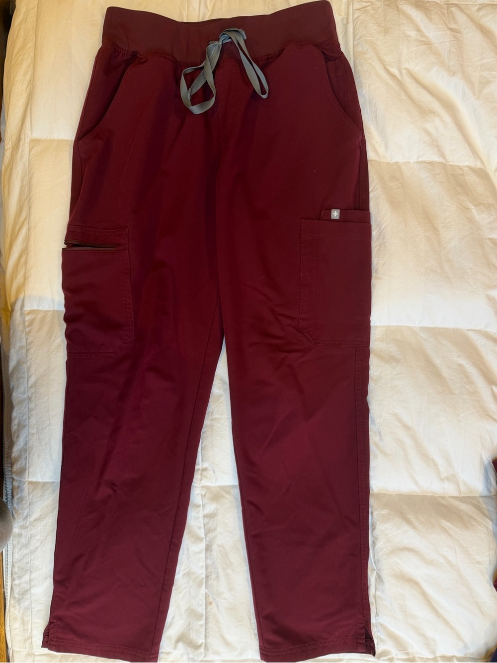 Figs Women's Burgundy Scrub Pants with Gray Drawcord